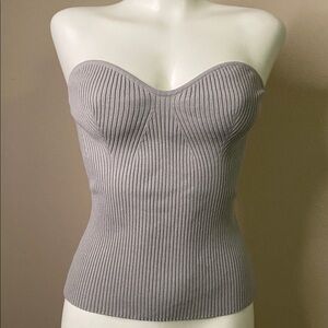 H&M Light Gray Ribbed Knit strapless sweater tube Top L 🖤